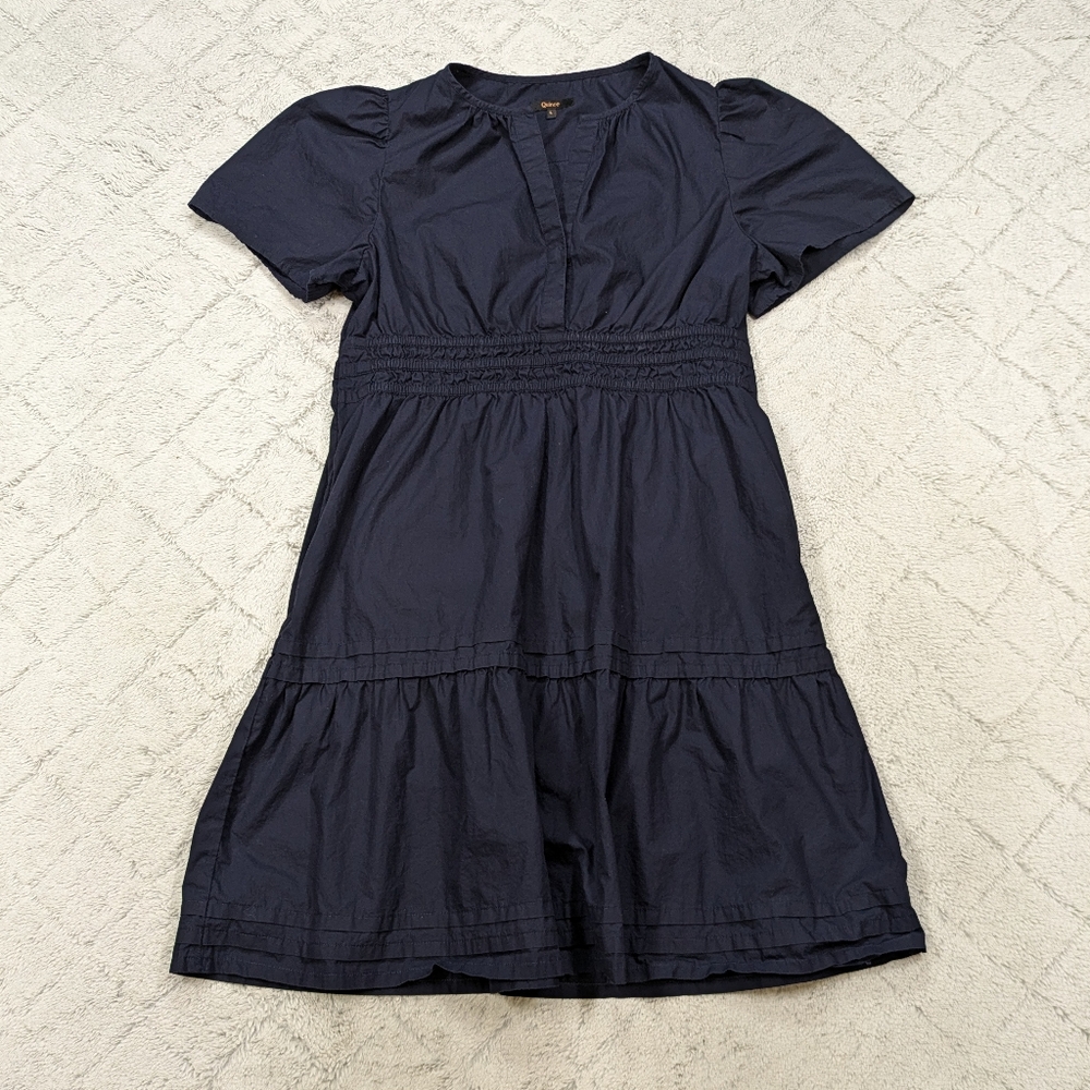 Quince Navy Tiered Mini Dress